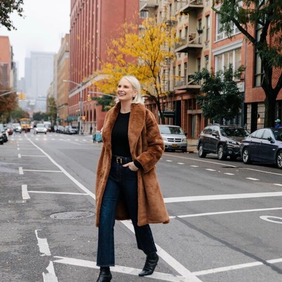 Apparis Siena Brown Faux Fur Teddy Long Coat MEDIUM - Picture 3 of 12